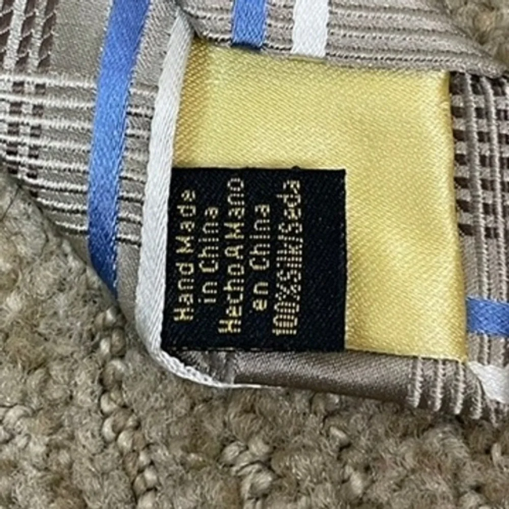 Donald J Trump Signature‎ Collection Tie Mens Taupe Blue White Plaid Silk Office